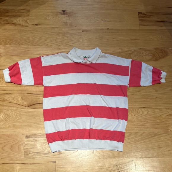 VINTAGE 90S RADISHES & ROSES STRIPED SHORT SLEEVE POLO  SIZE M r - Picture 1 of 15